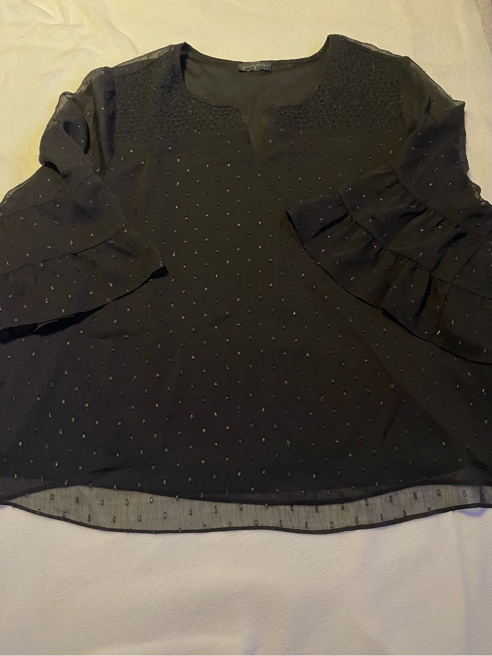 Investments Black Beaded Ruffle-Sleeve Blouse